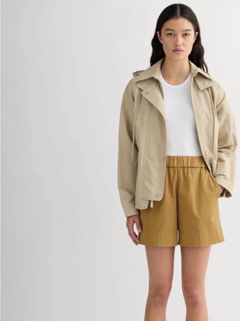 Everlane Beige Utility Jacket with Hooded Detail